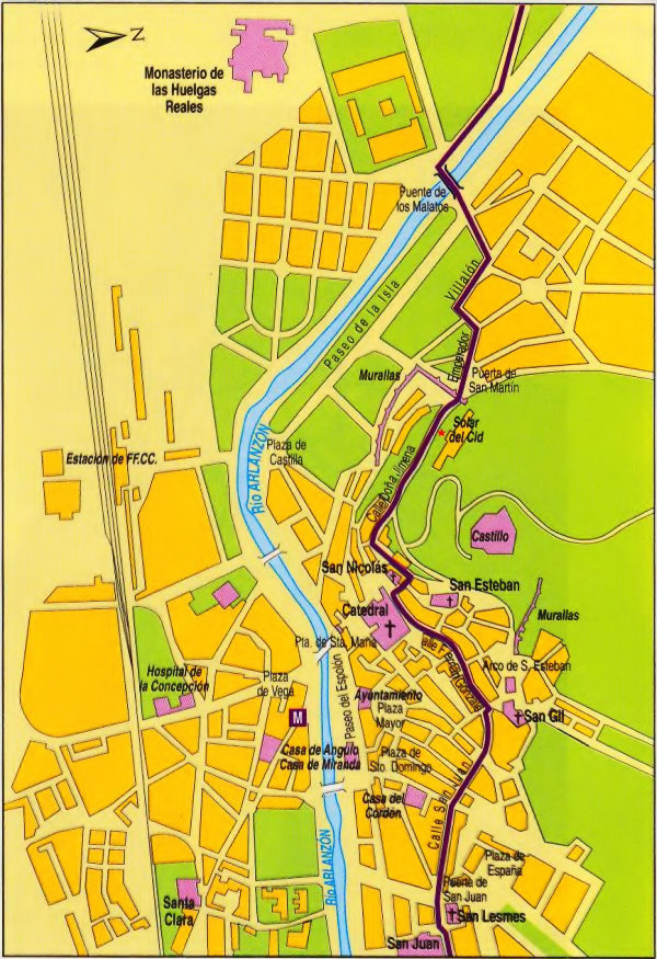 Map of Burgos  Click to download all nine Camino city maps