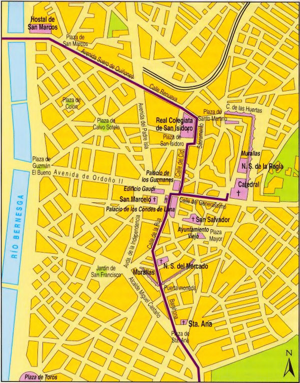 Map of León  Click to download all nine Camino city maps
