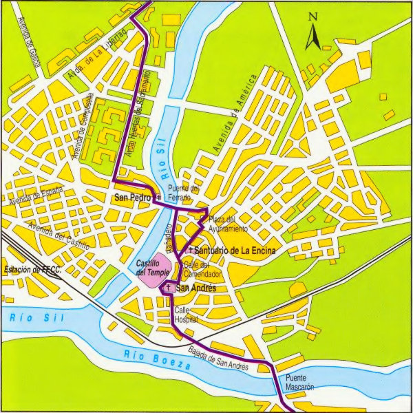Map of Ponferrada  Click to download all nine Camino city maps