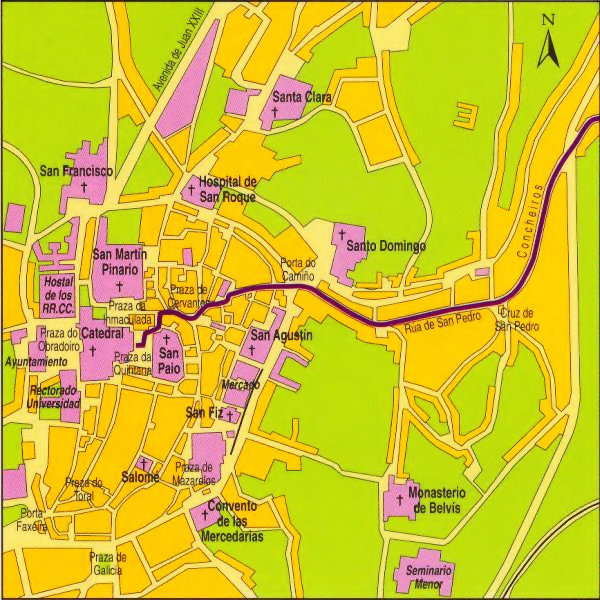 Map of Santiago de Compostela  Click to download all nine Camino city maps